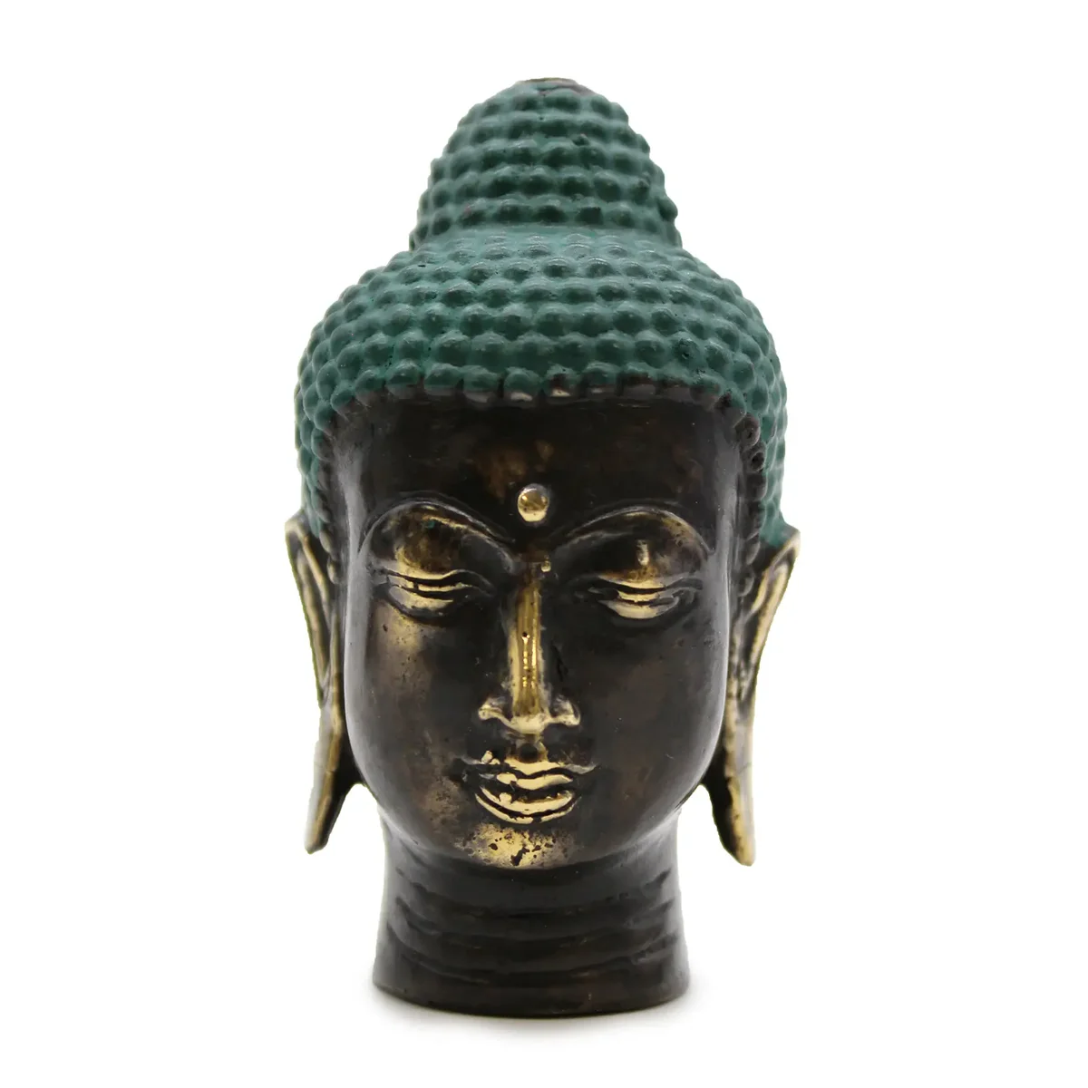 Small antique brass Buddha head small buddha ornament with detailed facial features and smooth finish