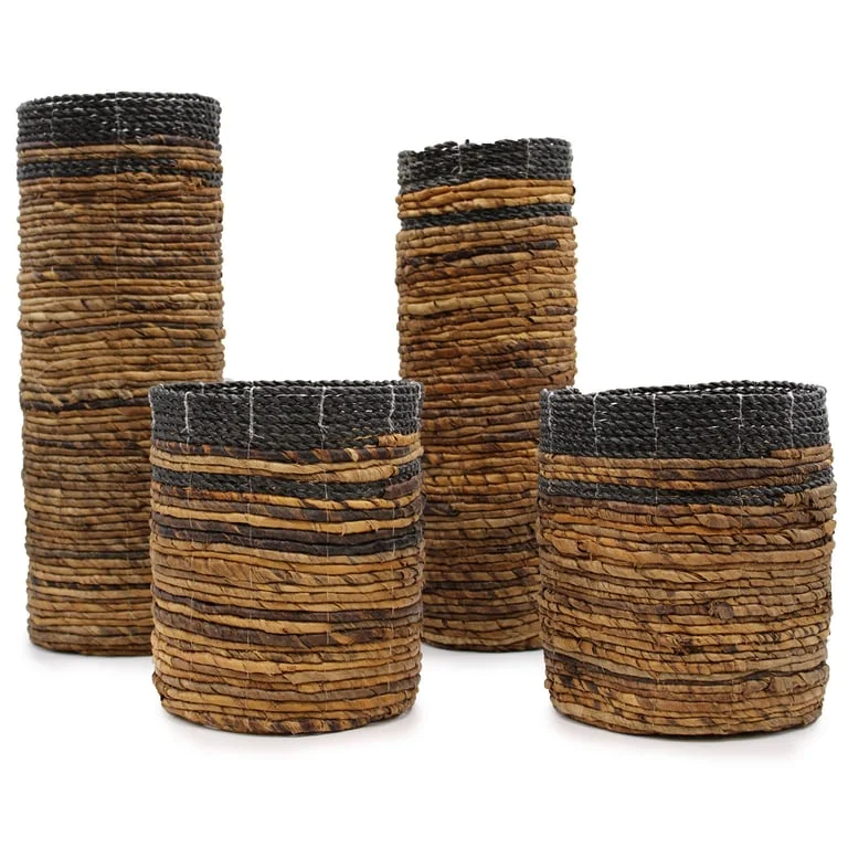 Banana leaf vase set with two vases and two bins in natural green leaf design