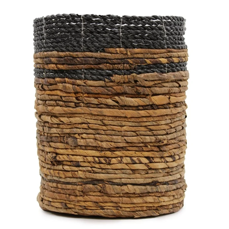 Decorative vase set featuring banana leaf pattern, includes two vases and two matching bins.