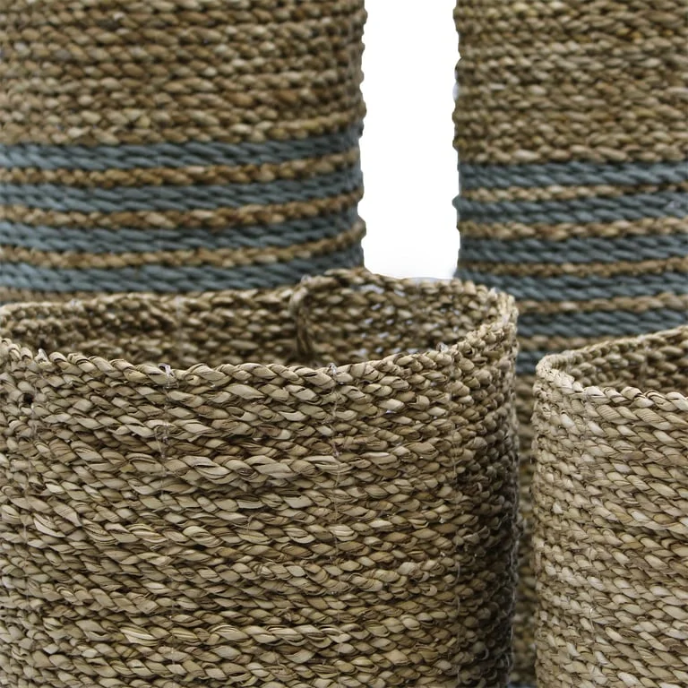 Raffia vase set featuring 2 seagrass vases and 2 abu‑abu bins