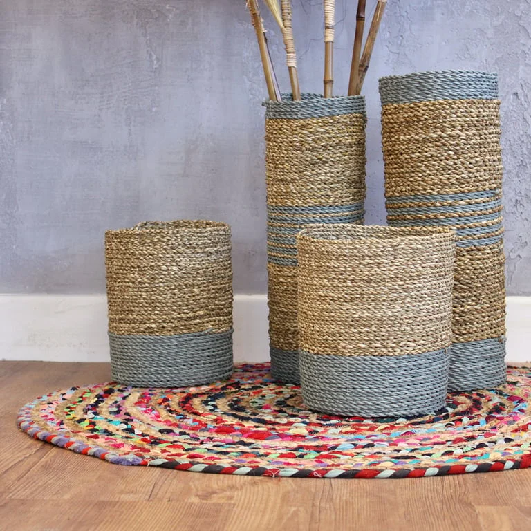 Seagrass vase set with two raffia vases and two yogurt tubs