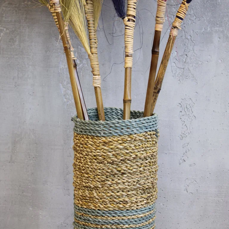 seagrass vase set with two seagrass vases and two Abu-Abu raffia bins displayed together