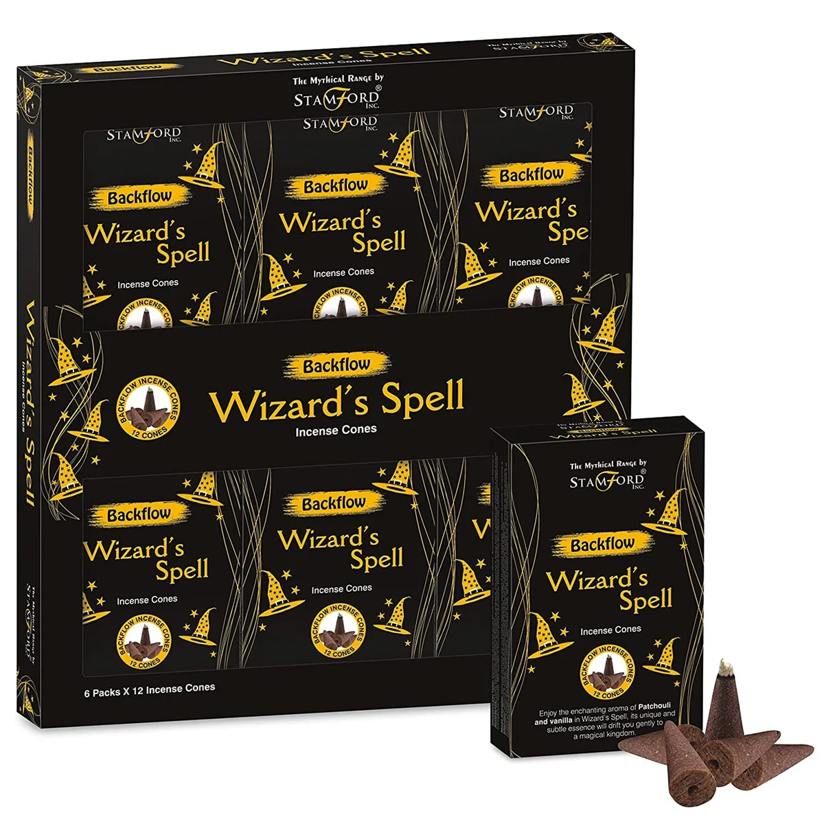 Backflow cone figurine with mythical wizard spell details