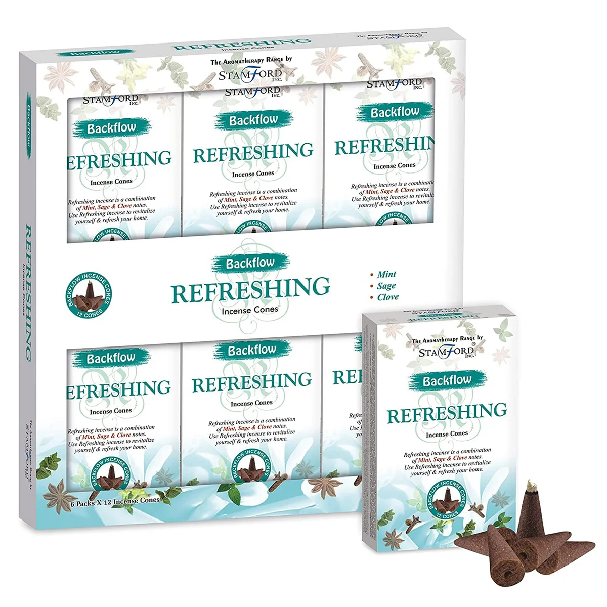 Backflow incense cones in a refreshing aromatherapy set.