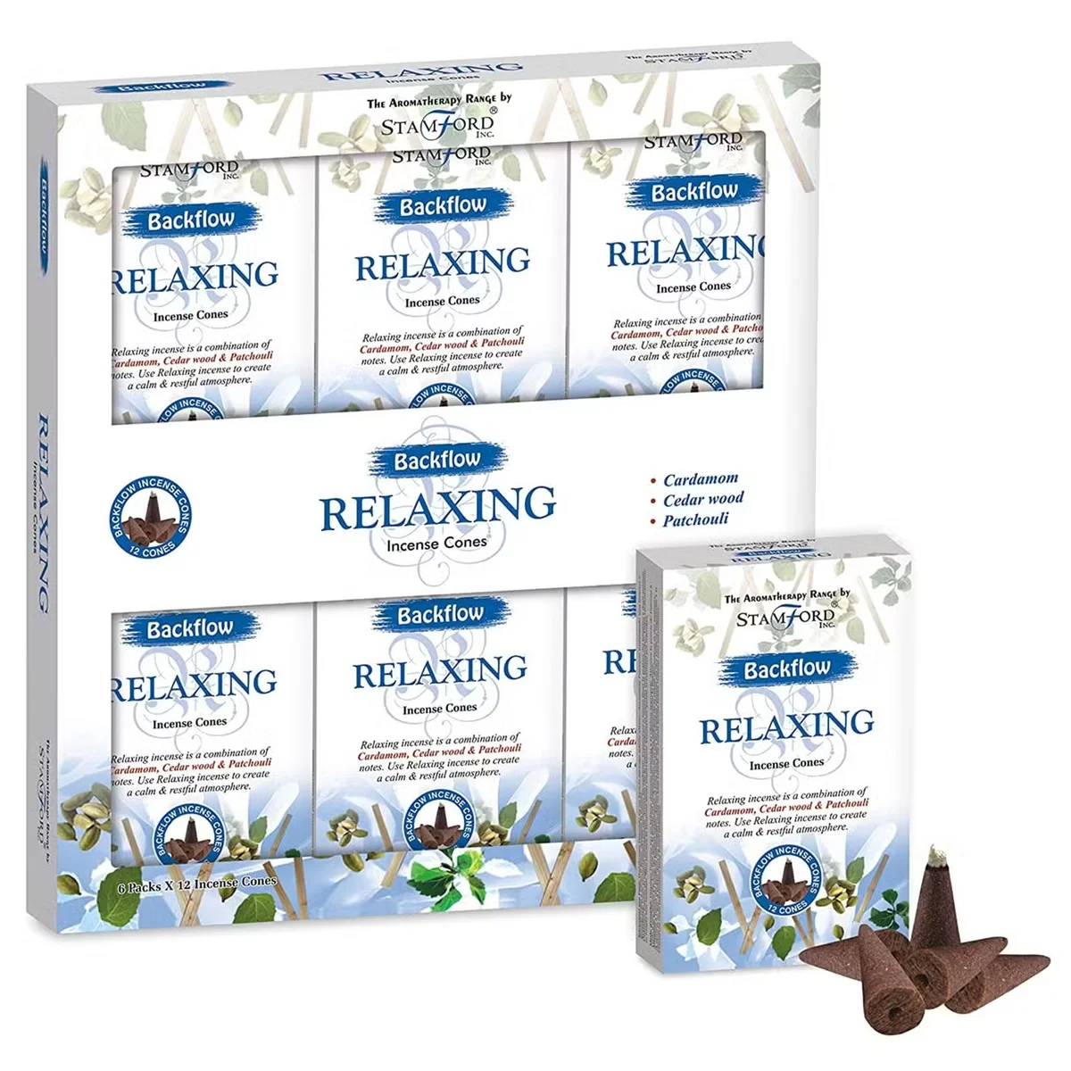Aromatherapy incense cones arranged in a relaxing backflow setting