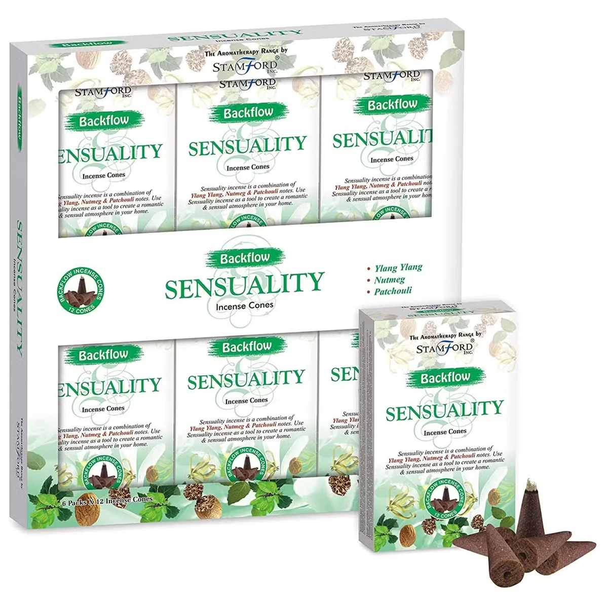 Aromatherapy incense cones from Sensuality displayed in a compact stack, ready for use.