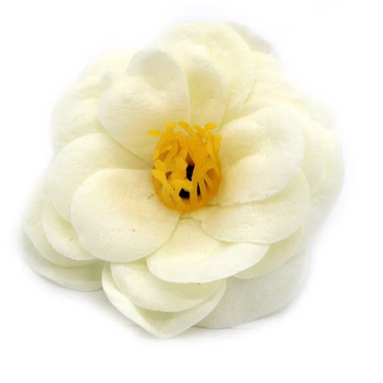 Craft soap flower in cream shade featuring a camellia design