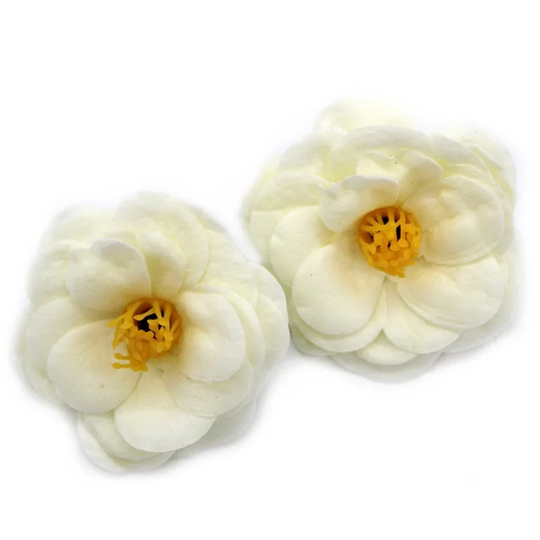 Cream craft soap flower, showcasing a camellia soap flower design, ready to wrap for gifts