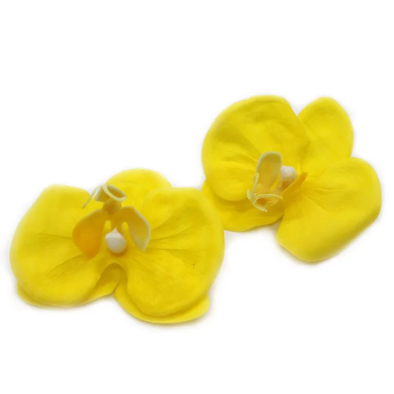 Yellow soap flower shaped like a Peony, a delicate craft soap in bright yellow tone.