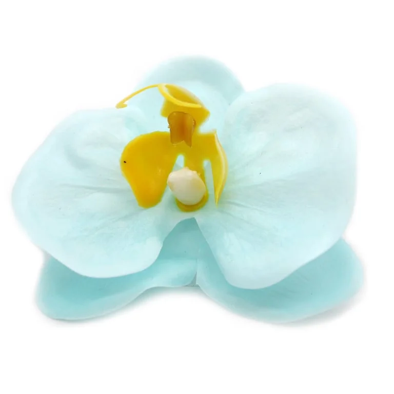 Blue paeonia craft soap flower with delicate soap petals, realistic floral shape.