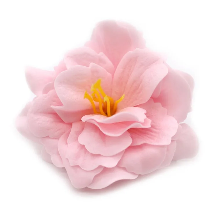 Pink small peony soap shaped like a delicate flower.