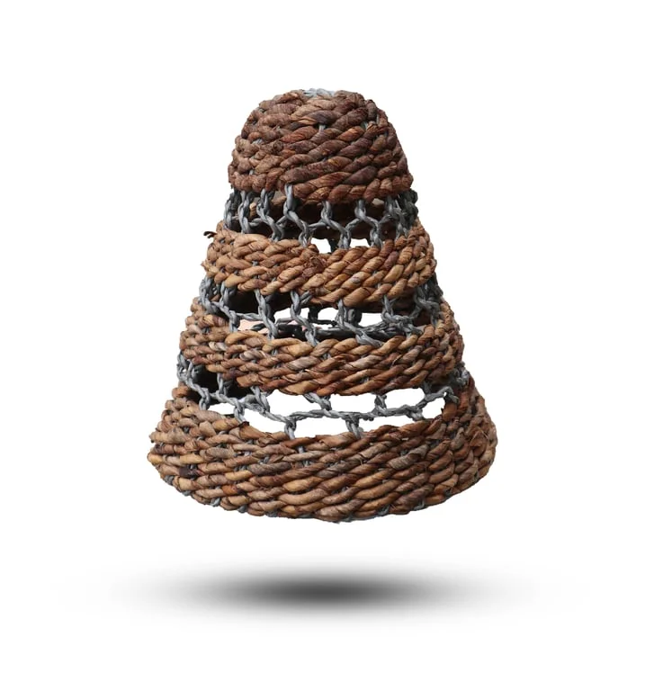 Three natural banana leaf lamp shades, each featuring Abu‑Abu raffia details.