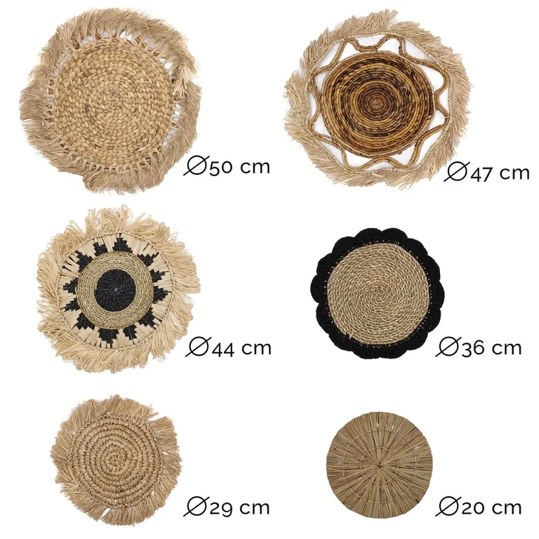 Natural wall art set of six pieces from the Kribo Collection displayed together