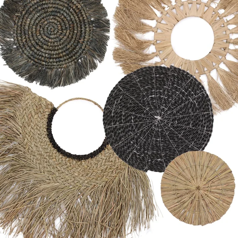 Six natural wall art set pieces from the Bintang Collection, arranged together.