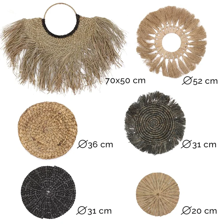 Six pieces of a natural wall art set from the Bintang Collection displayed together.