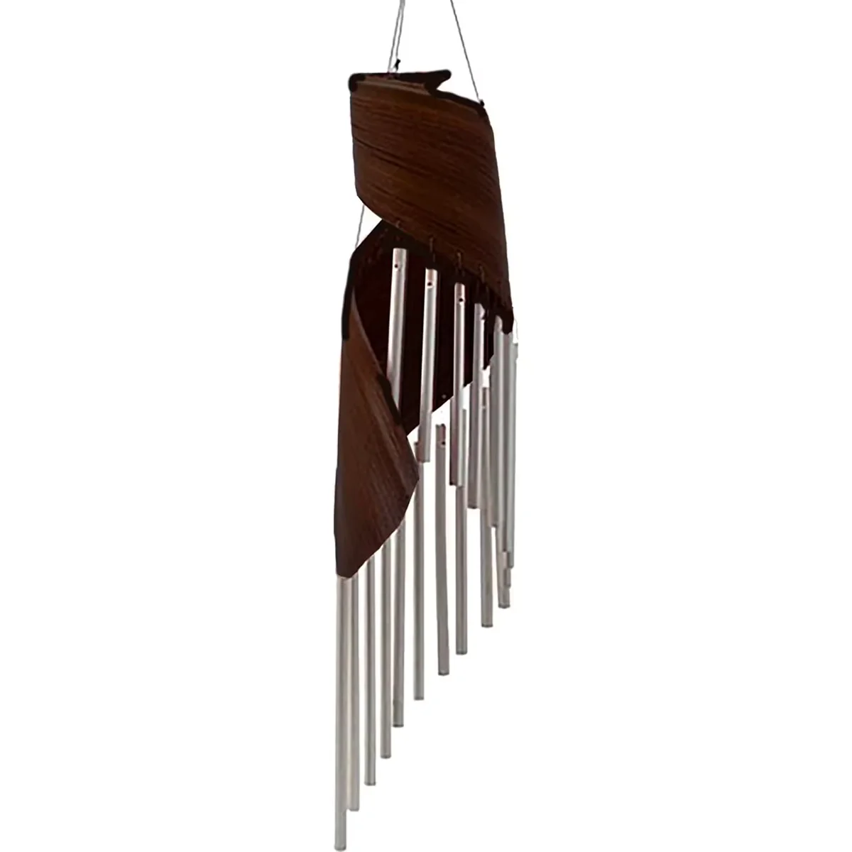 Chocolate brown coconut leaf outdoor wind chimes hanging, designed for garden or patio decoration
