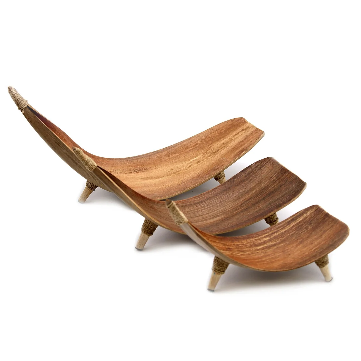 Natural coconut leaf fruit bowl set with multiple bowls stacked, showcasing eco-friendly design and texture