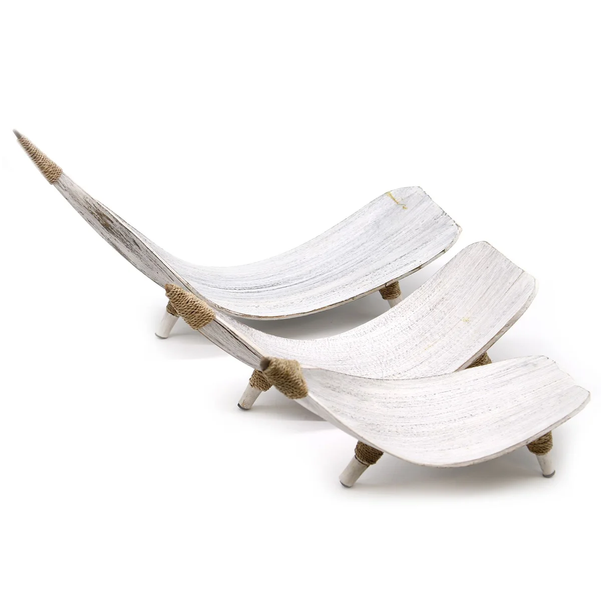 Whitewash coconut leaf fruit bowl set showing natural textured bowls stacked together on a white background