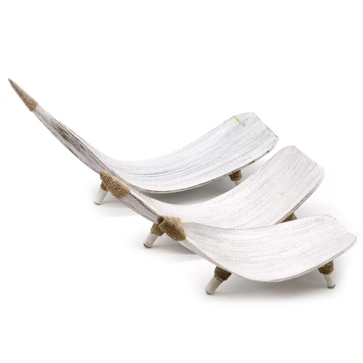Set of whitewash coconut leaf kitchen tableware bowls stacked on a plain background