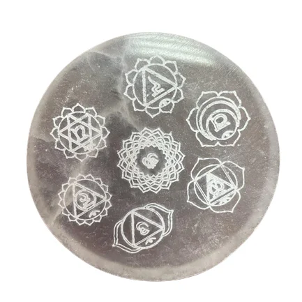 8cm charging plate with colorful chakra design on a small round surface