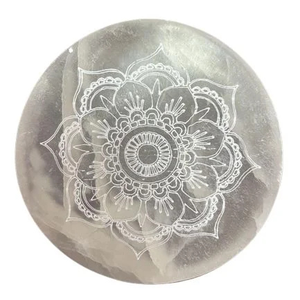 Small charging plate 8cm with intricate mandala design in neutral tones on a white background
