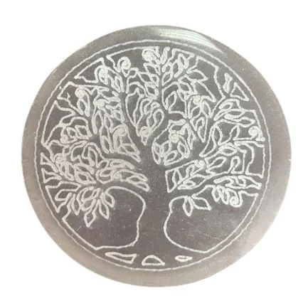 Small charging plate 8cm with Tree of Life design in natural tones on a white background