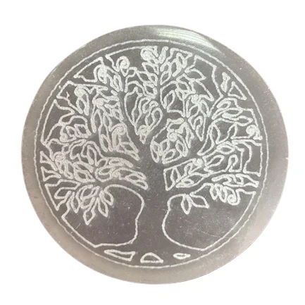 Small 8cm charging plate with intricate Tree of Life design on its surface, circular shape, smooth finish