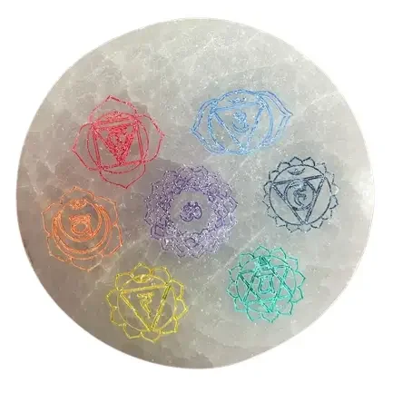 Small 8cm chakra design plate with colourful concentric circles for charging crystals or small items