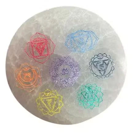 8cm charging plate with colorful chakra design, circular shape for energy charging and balancing crystals