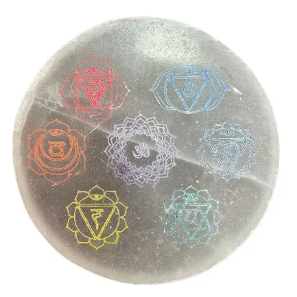 Medium charging plate 10cm with colorful chakra design for energy charging and balancing crystals