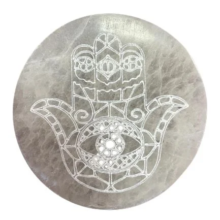 Medium charging plate 10cm featuring a Hamsa hand design with intricate patterns on a round ceramic surface