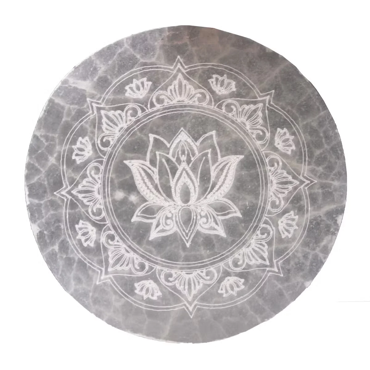 Medium 10cm decorative charging plate featuring a detailed lotus mandala design on its surface
