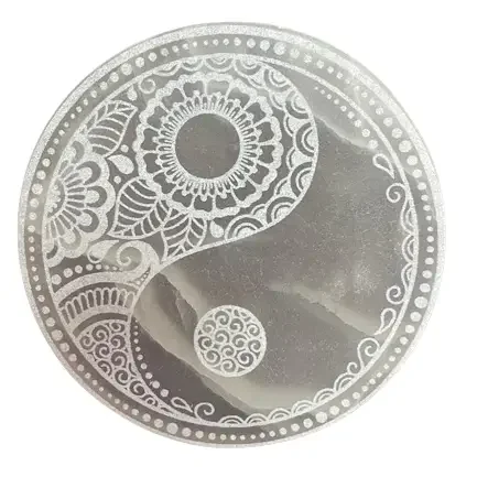 Large 18cm round feng shui plate with smooth surface, designed for charging and energy balancing.