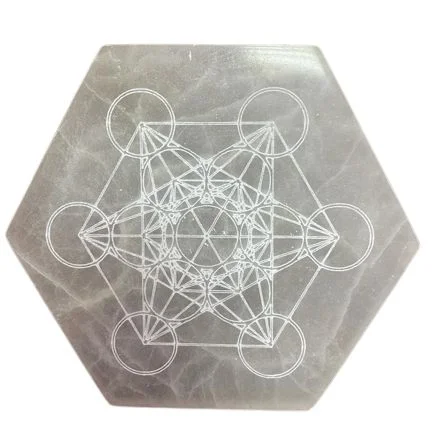 Hexagonal charging plate 18cm with Direction & Decision design on smooth surface for energy charging rituals