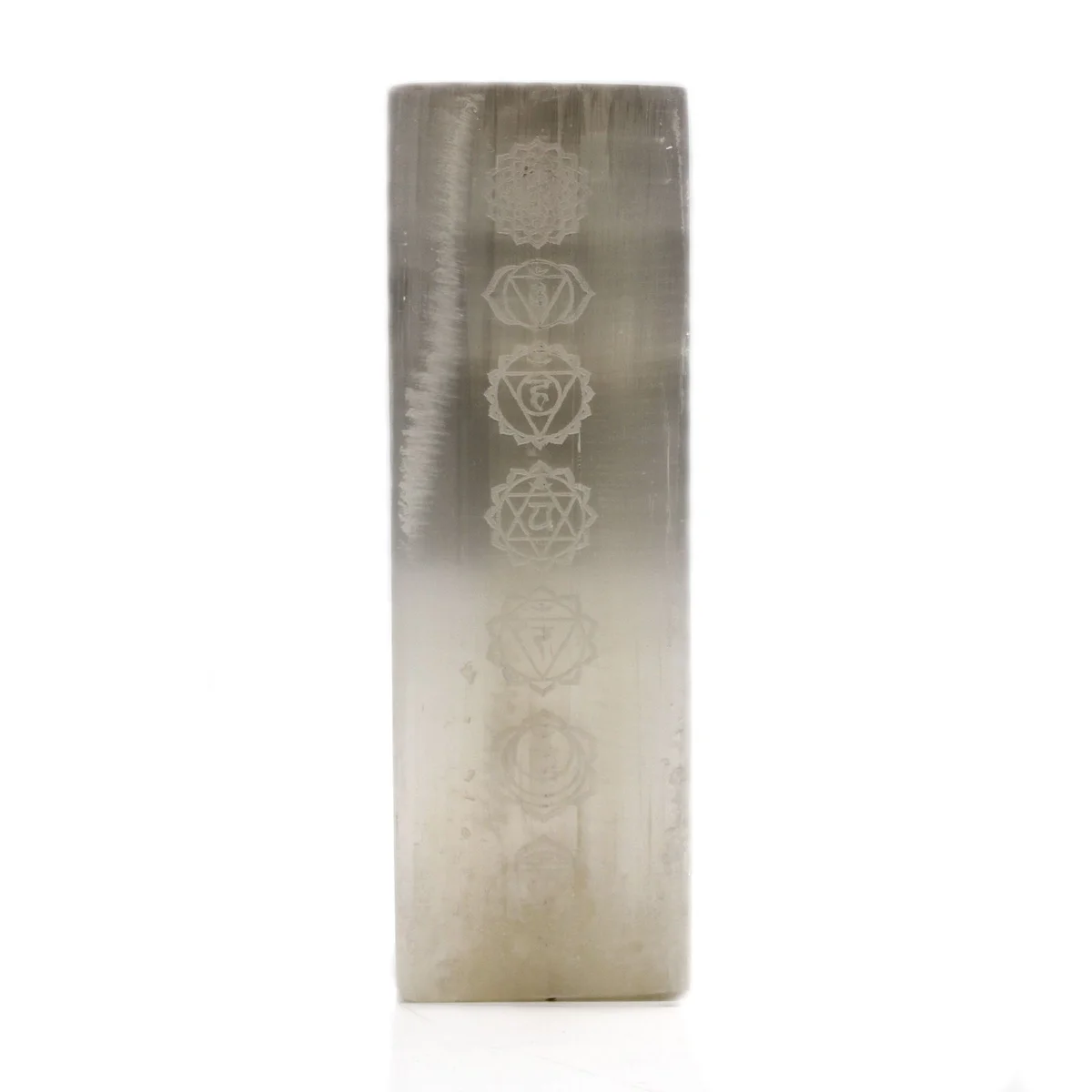 Selenite block lamp, 25 cm tall, used as a chakra lamp