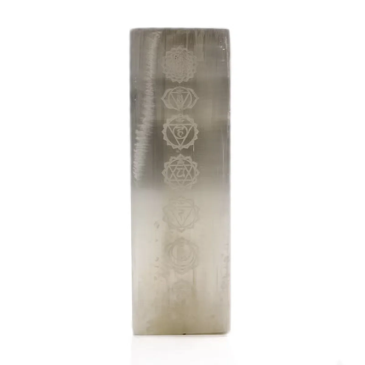 25cm selenite block lamp on a table – a calm indoor selenite lamp.