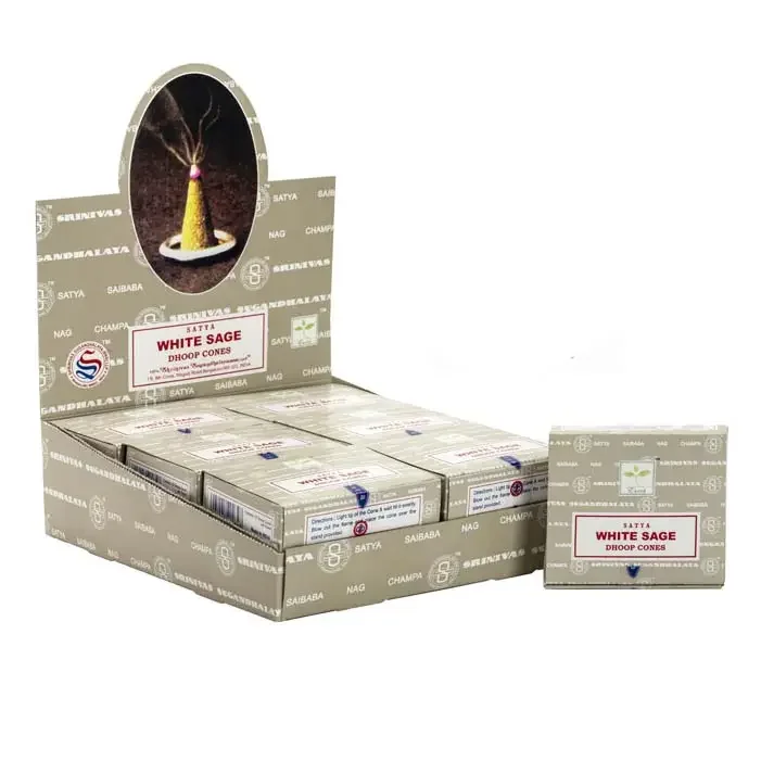 White sage dhoop cones arranged in a neat stack, showcasing sage incense cones for aromatic use