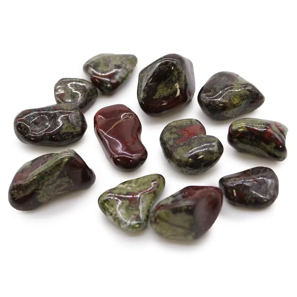 Medium-sized natural decorative stones known as African Dragon Stones, polished and smooth in appearance