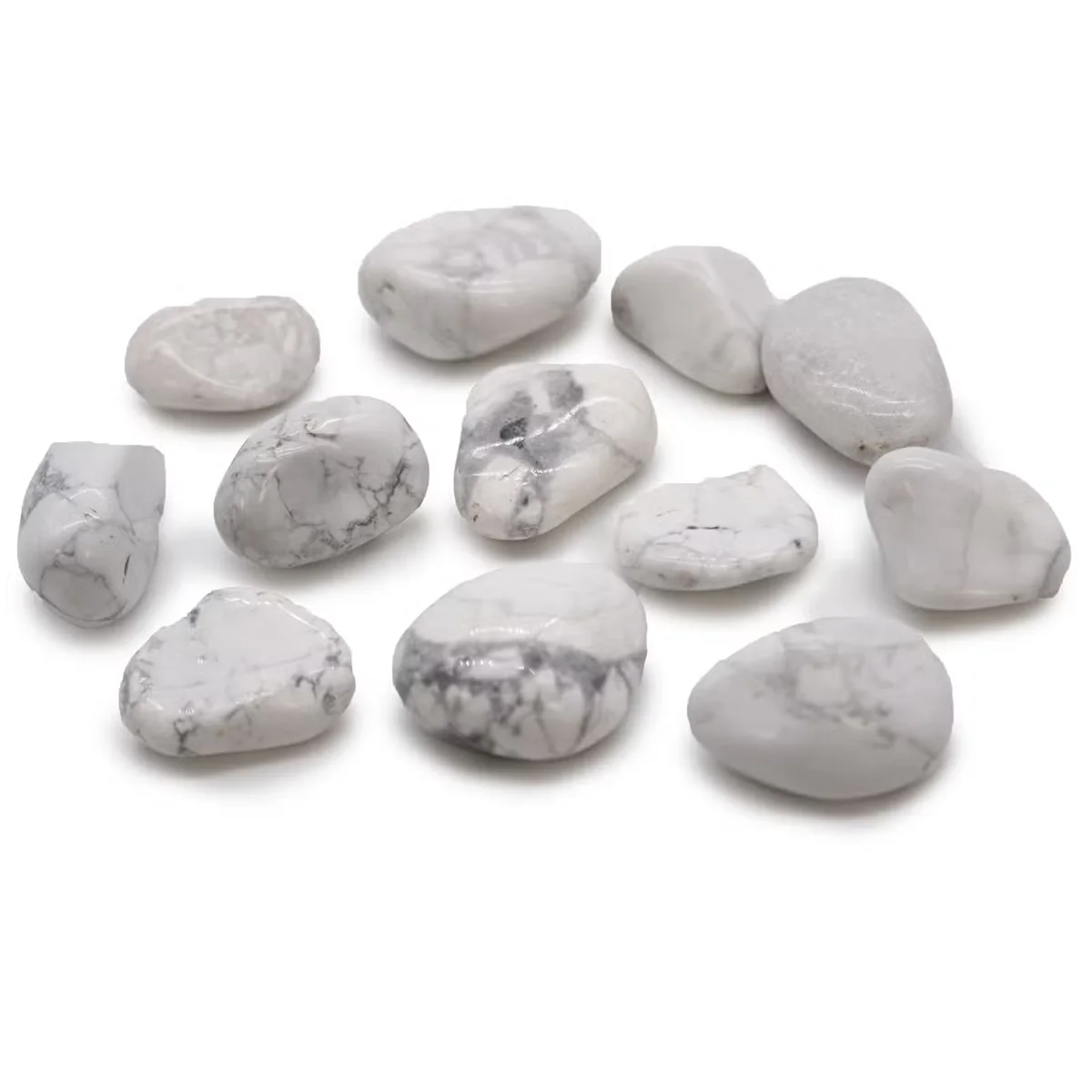 Medium white Howlite and Magnesite decorative natural stones, polished tumble stones from Africa, medium size, smooth texture