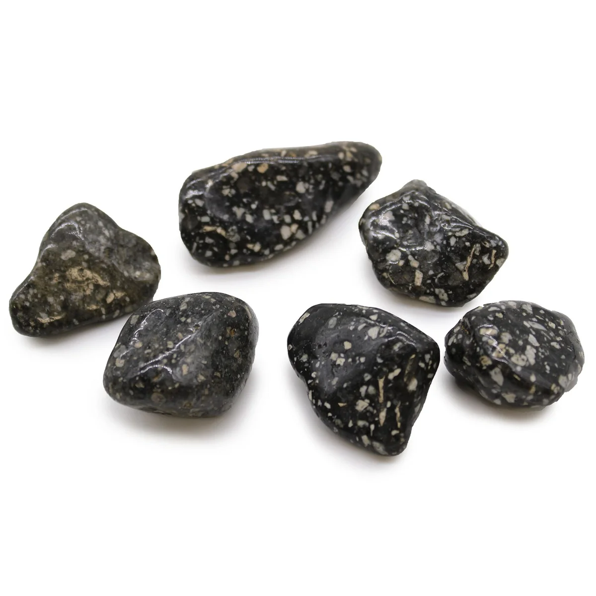 Large African tumble stones featuring Guinea Fowl pattern in a large size displayed on a white background