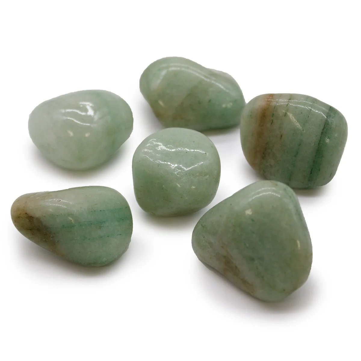 Polished large aventurine stones with smooth surfaces, showcasing green hues and natural patterns from Africa