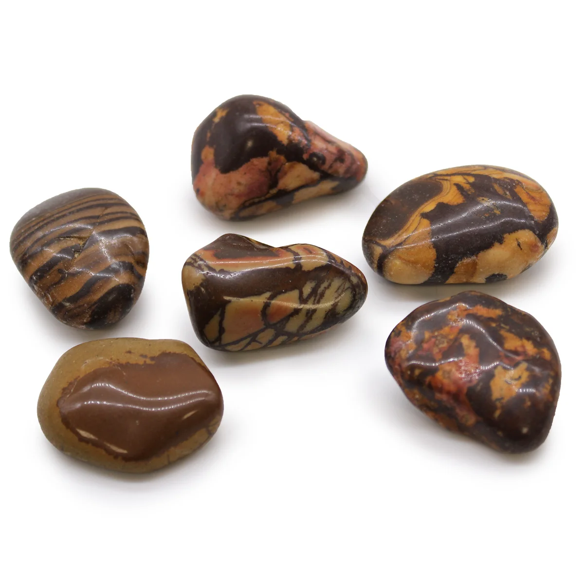 Large African Picture Nguni stones with smooth, polished surfaces and natural earthy colors, shown in close-up view.