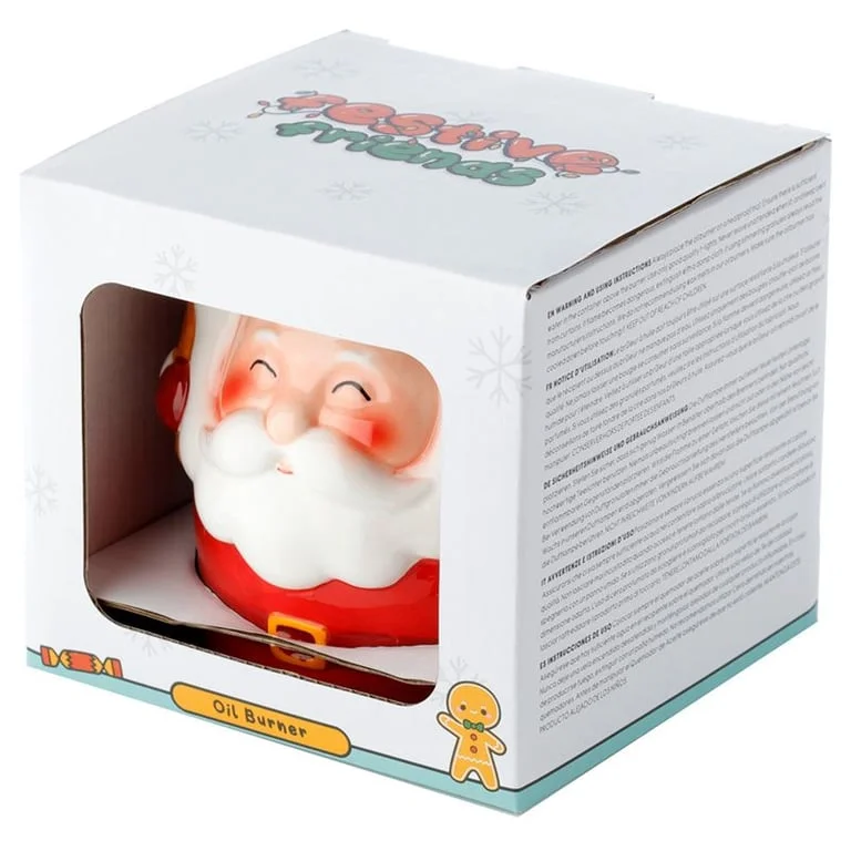 Ceramic Santa shaped burner with red suit, white beard and smiling face, ideal for holiday décor.