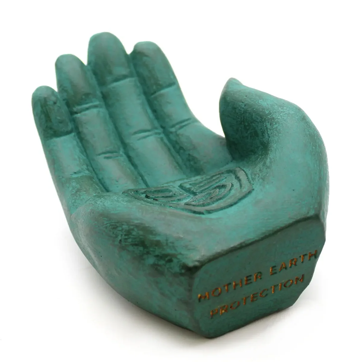 Green hand-shaped earth protect incense burner designed for holding and burning incense sticks or cones