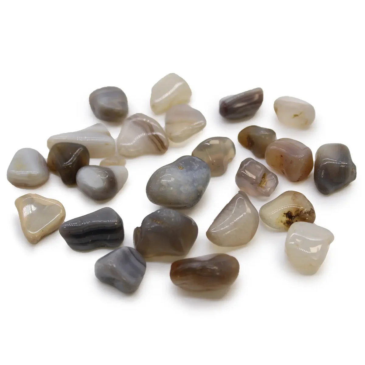 Small grey agate tumble stones from Botswana, polished and smooth, small tumble stones collection