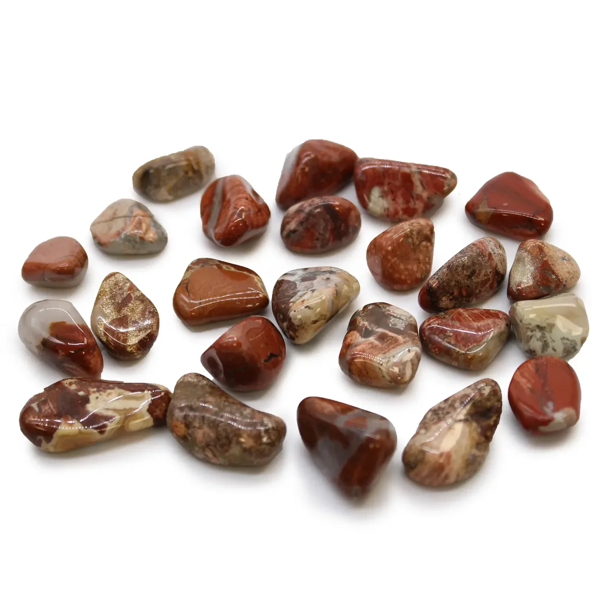 Small polished light jasper stones in brecciated pattern, small African tumble stones collection