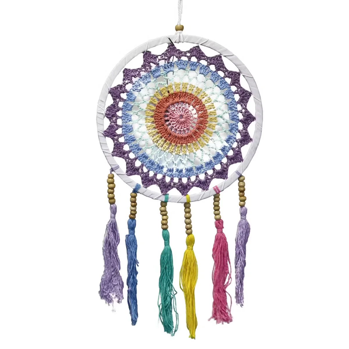 Pastel rainbow small dreamcatcher, 22x56cm, boho home decor accessory