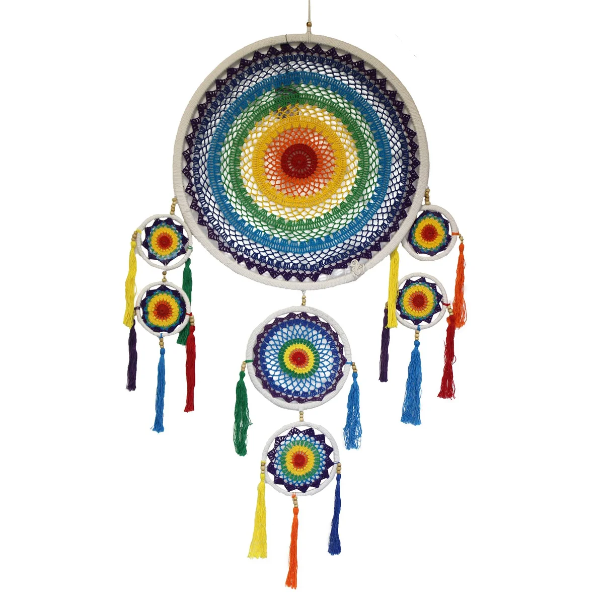 Extra large dreamcatcher with vivid rainbow design.