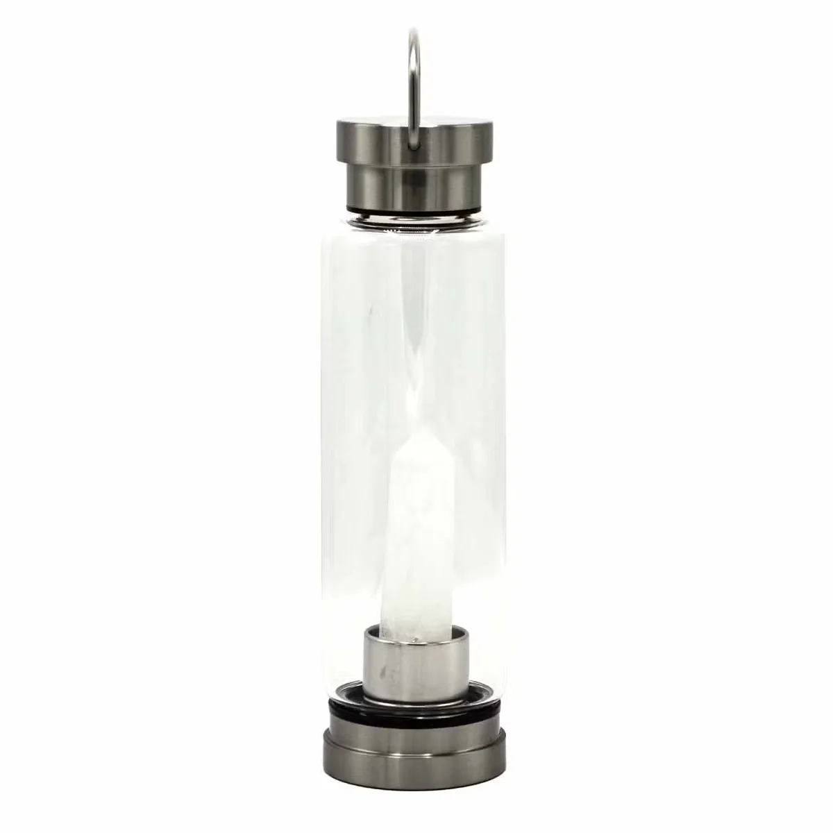 obelis k water bottle made from crystal‑infused glass with clear quartz accents