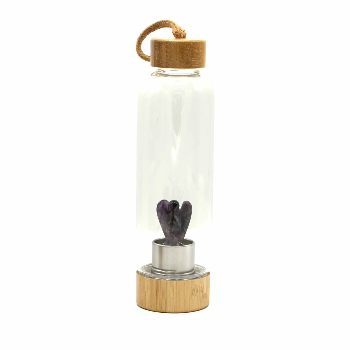 Crystal infused glass amethyst water bottle with angel design